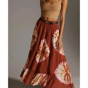 The Odells Anthropologie Tie Dye Flowy Pink 38"L Maxi Skirt Size 1X Made india
